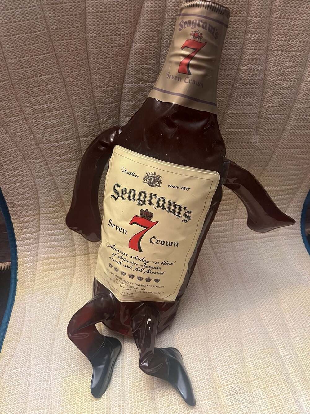Vintage Seagram's Seven Crown Whiskey Inflatable Advertising Bottle Display